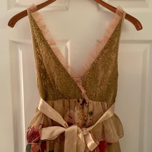 Romantic Tan Floral Ruffle Dress - Picture 6 of 12